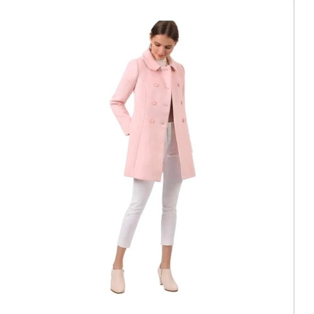 Allegra K Women's Peter Pan Collar Double Breasted Long Sleeve Winter Coat